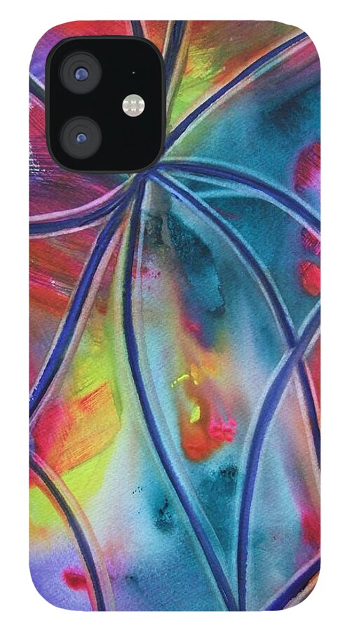 Ksg iPhone 12 Case featuring the painting Faux Stained Glass 1 by Kim Shuckhart Gunns