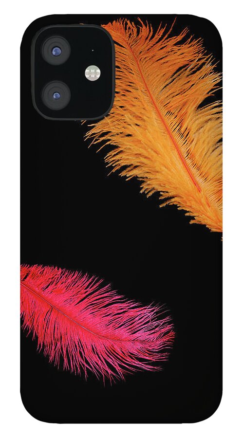 Orange Color iPhone 12 Case featuring the photograph Feathers On Black by Rosemary Calvert