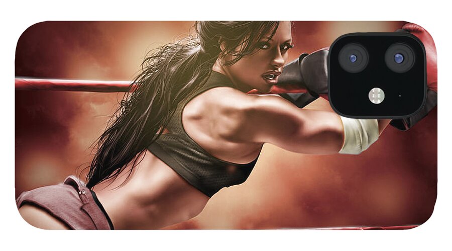 Boxing iPhone 12 Case featuring the painting Fight Night by Pete Tapang