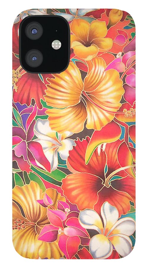 Fiji Islands iPhone 12 Case featuring the painting Fiji Flowers III by Maria Rova