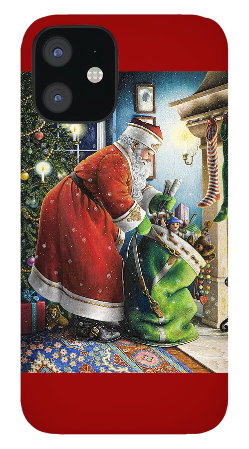 Santa Claus iPhone 12 Case featuring the painting Filling the Stockings by Lynn Bywaters