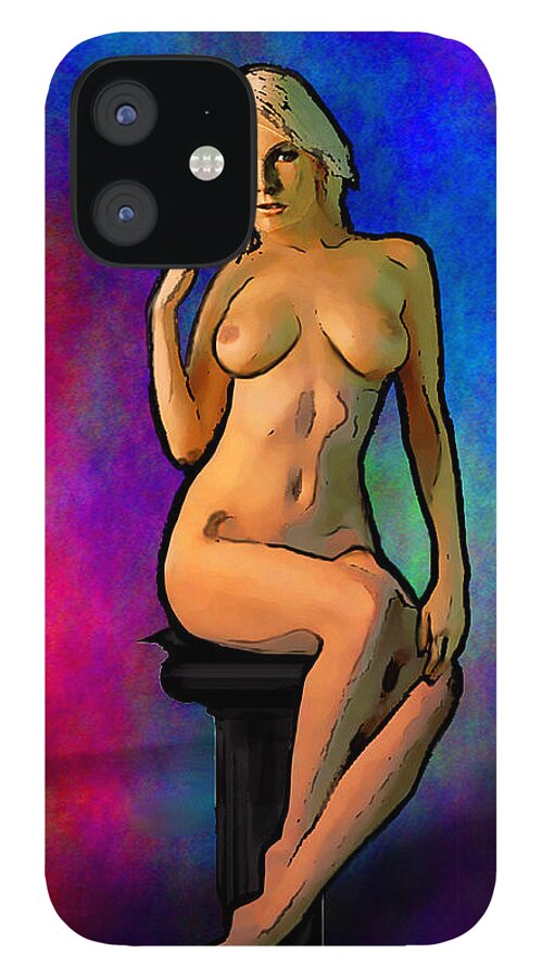 Female iPhone 12 Case featuring the painting FINE ART FEMALE NUDE POSING SEATED Original Art by G Linsenmayer