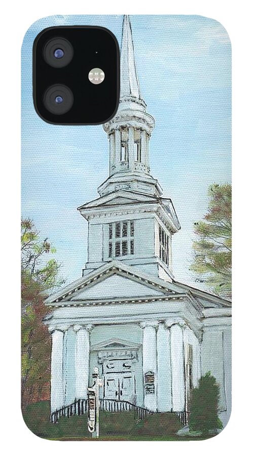 Sandwich iPhone 12 Case featuring the painting First Church Sandwich MA by Cliff Wilson