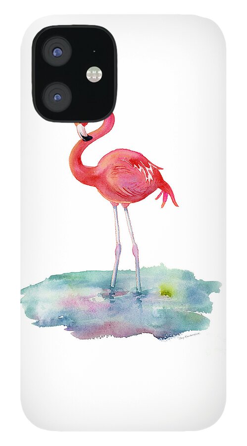Flamingo iPhone 12 Case featuring the painting Flamingo Pose by Amy Kirkpatrick