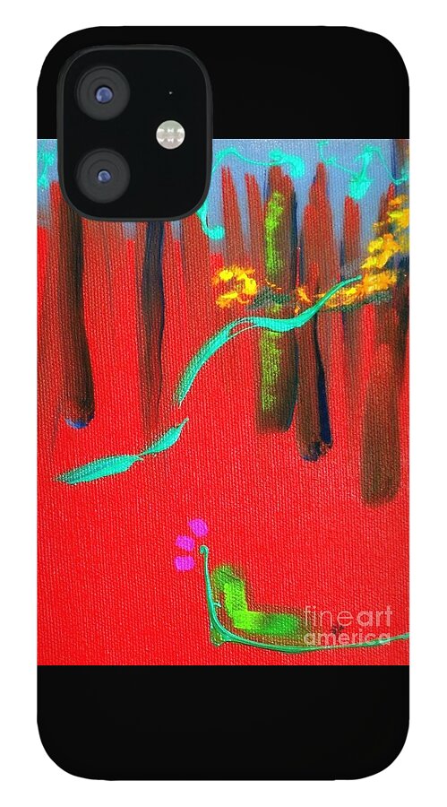 Abstract iPhone 12 Case featuring the painting Flight Of The Blue Bird by Jodie Marie Anne Richardson Traugott     aka jm-ART