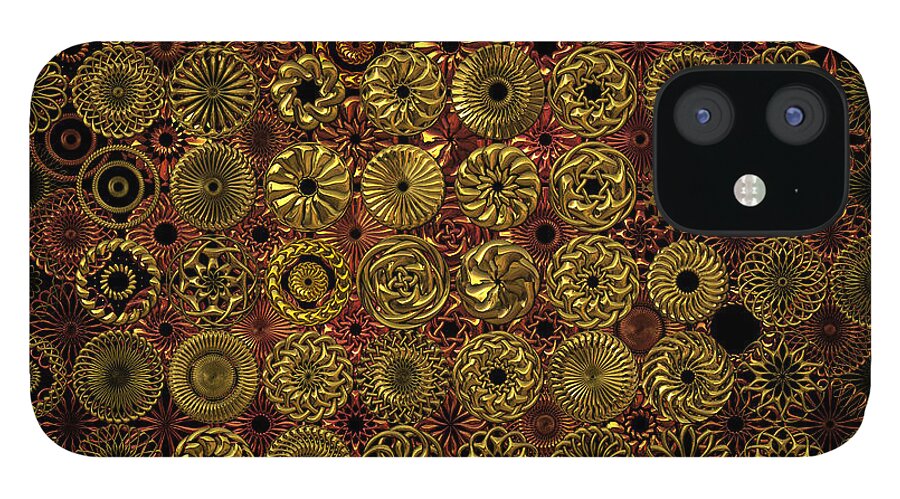 Flowers iPhone 12 Case featuring the digital art Flora Spiro Metal Quilt by Ann Stretton