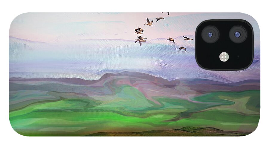 Digital Landscape iPhone 12 Case featuring the digital art Fly By Digital Painting by Kae Cheatham