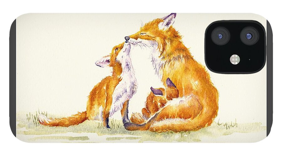 Foxes iPhone 12 Case featuring the painting Foxy Family by Debra Hall
