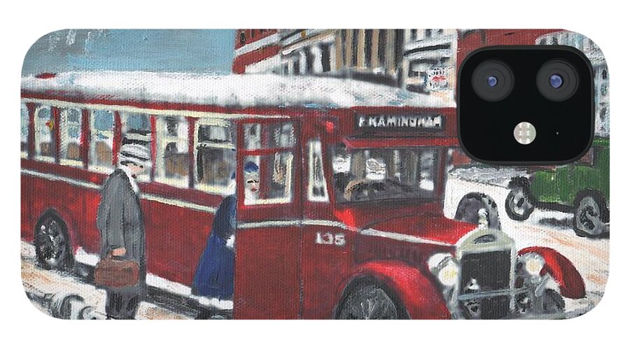 Vintage Bus iPhone 12 Case featuring the painting Framingham Bus by Cliff Wilson