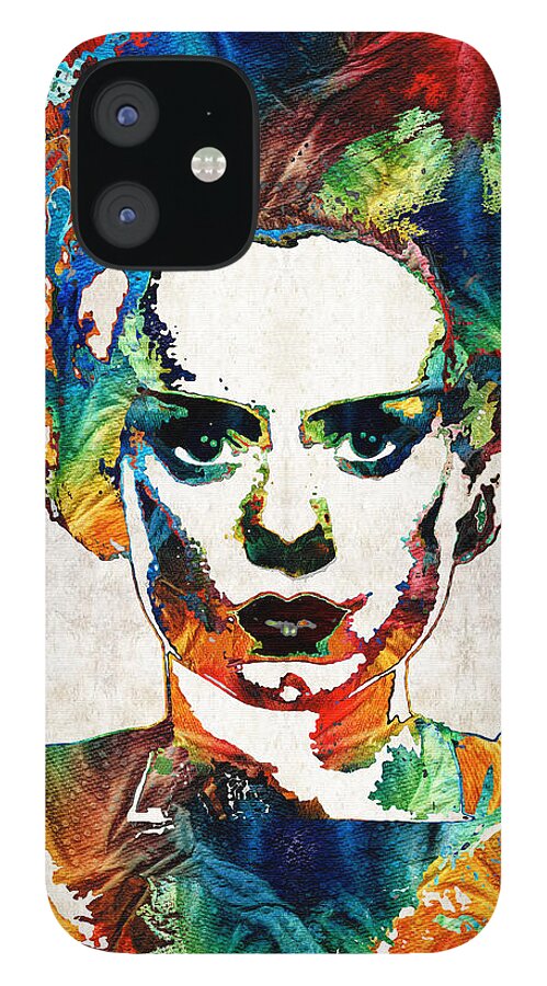 Frankenstein iPhone 12 Case featuring the painting Frankenstein Bride Art - Colorful Monster Bride - By Sharon Cummings by Sharon Cummings