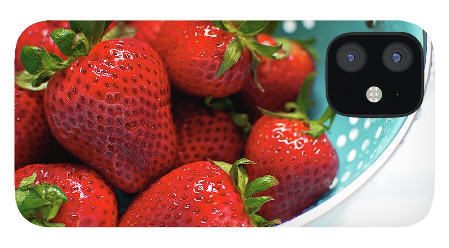 Juicy iPhone 12 Case featuring the photograph Fresh, Clean Strawberries In Blue by Melissa Ross