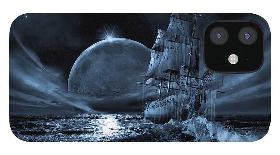 Journey iPhone 12 Case featuring the digital art Full moon rising by George Grie