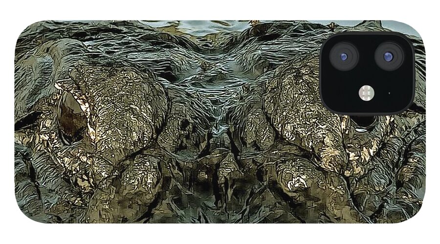 American Alligator iPhone 12 Case featuring the digital art Gator Eyes by Larry Linton