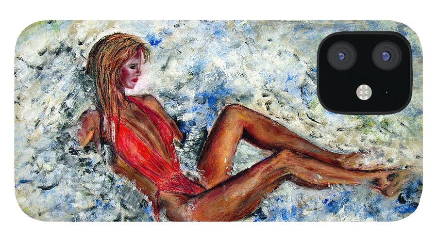 Girl iPhone 12 Case featuring the painting Girl in a red Swimsuit by Tom Conway