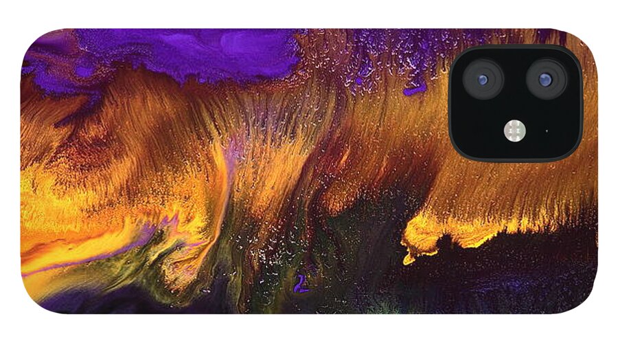 Gold Painting iPhone 12 Case featuring the painting Gold Rush Abstract Art Horizontal Fluid Painting by Kredart by Serg Wiaderny