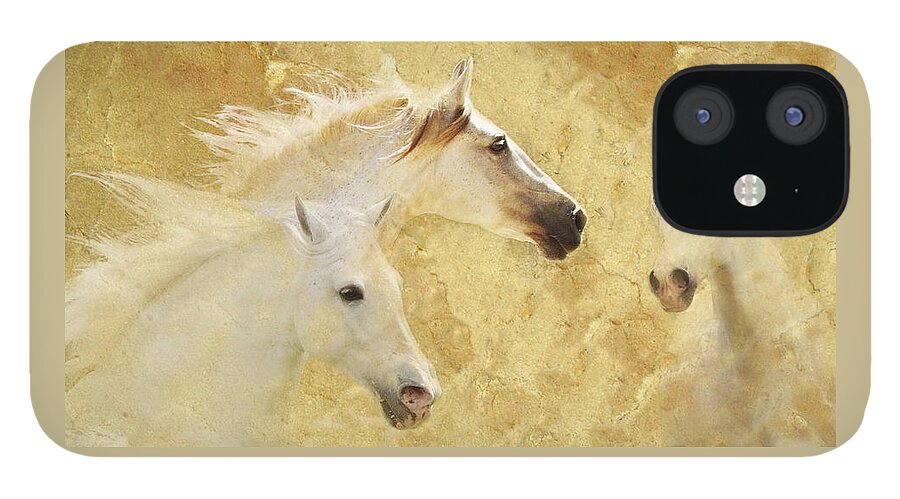 Golden Horses iPhone 12 Case featuring the photograph Golden Steeds by Melinda Hughes-Berland