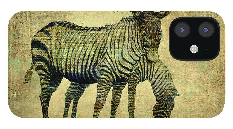 Fine Art Vintage iPhone 12 Case featuring the digital art Grazing Zebras by Sandra Selle Rodriguez