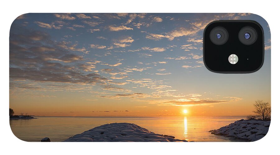 Winter iPhone 12 Case featuring the photograph Greeting the Winter Sun on the Lake by Georgia Mizuleva