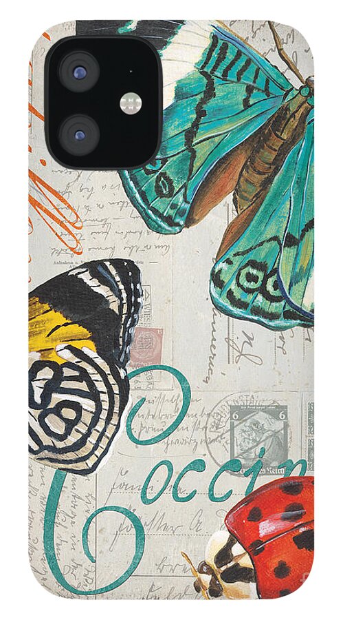 Butterfly iPhone 12 Case featuring the painting Grey Postcard Butterflies 2 by Debbie DeWitt