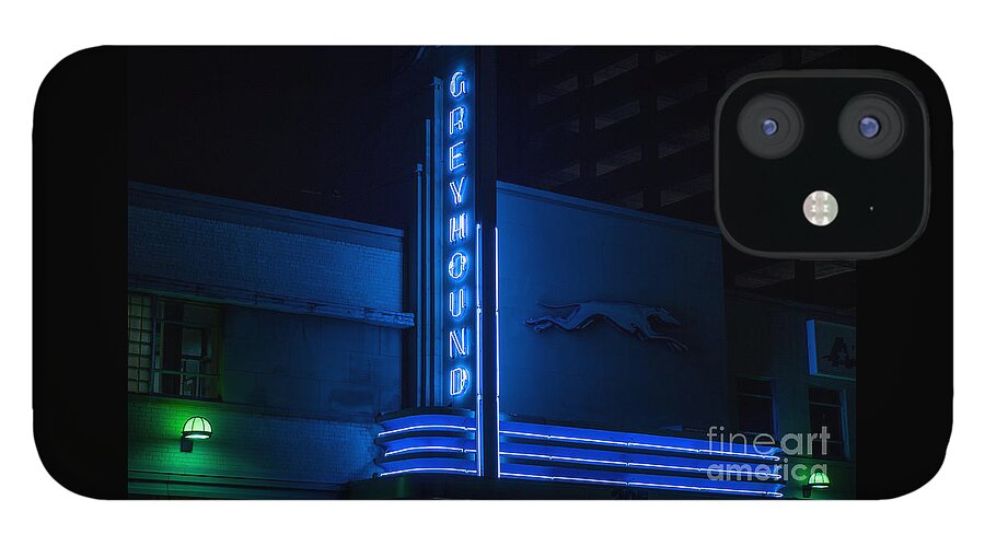 Greyhound iPhone 12 Case featuring the photograph Greyhound bus station at night by Imagery by Charly