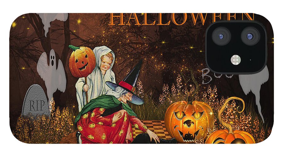 Halloween iPhone 12 Case featuring the digital art Happy Halloween-Boo by Jean Plout