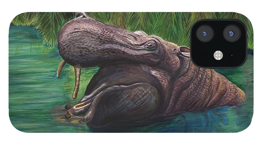 Hippo iPhone 12 Case featuring the painting Happy Hippo by Patty Vicknair