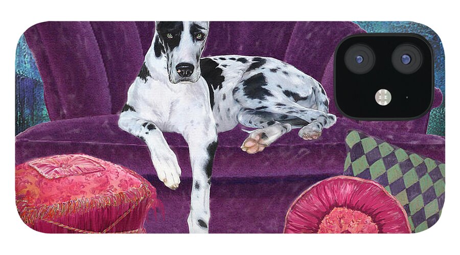 Dog iPhone 12 Case featuring the painting Harlequin Haven by Tony Franza