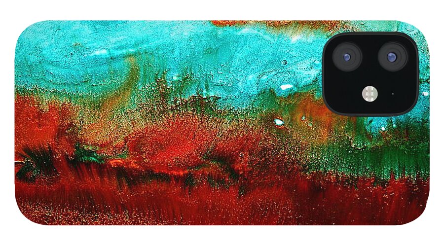 Panoramic iPhone 12 Case featuring the painting Horizontal Panoramic Abstract Art - Burning Meadows by Kredart by Serg Wiaderny