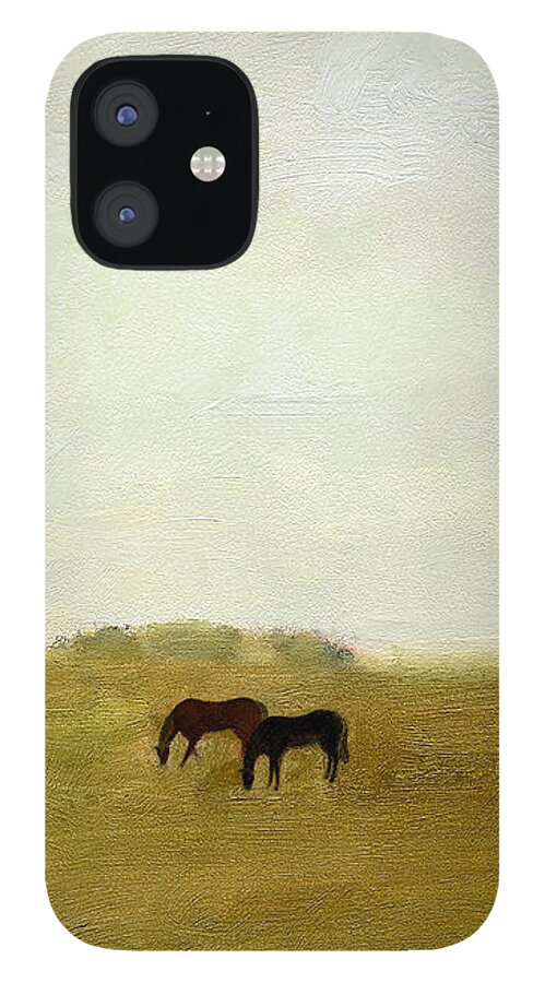 Horses Afield iPhone 12 Case featuring the painting Horses Afield by J Reifsnyder