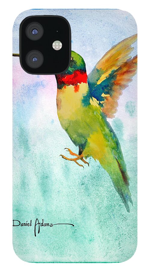 Ruby Throat Hummingbird. Birds iPhone 12 Case featuring the painting DA202 Hummer Dreams Revisited by Daniel Adams by Daniel Adams