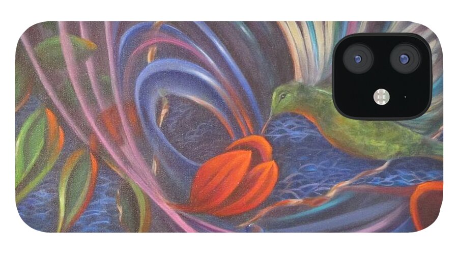 Curvismo iPhone 12 Case featuring the painting Humming Vibrations by Sherry Strong