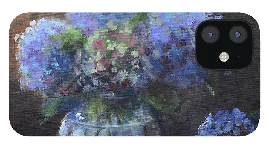 Hydrangea iPhone 12 Case featuring the painting Hydrangeas by Donna Tuten