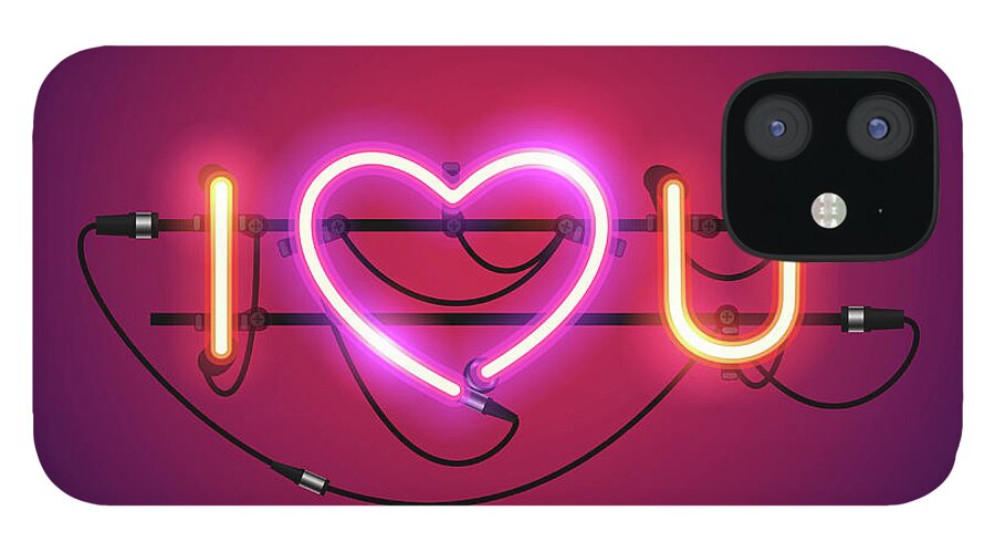 Art iPhone 12 Case featuring the digital art I Love You With Pink Heart Neon Sign by Voysla
