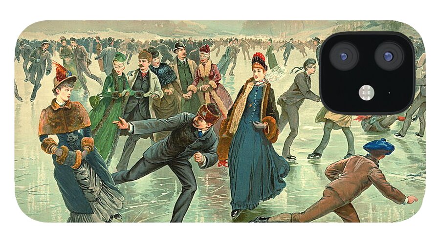Ice Skating 1885 iPhone 12 Case featuring the photograph Ice Skating 1885 by Padre Art