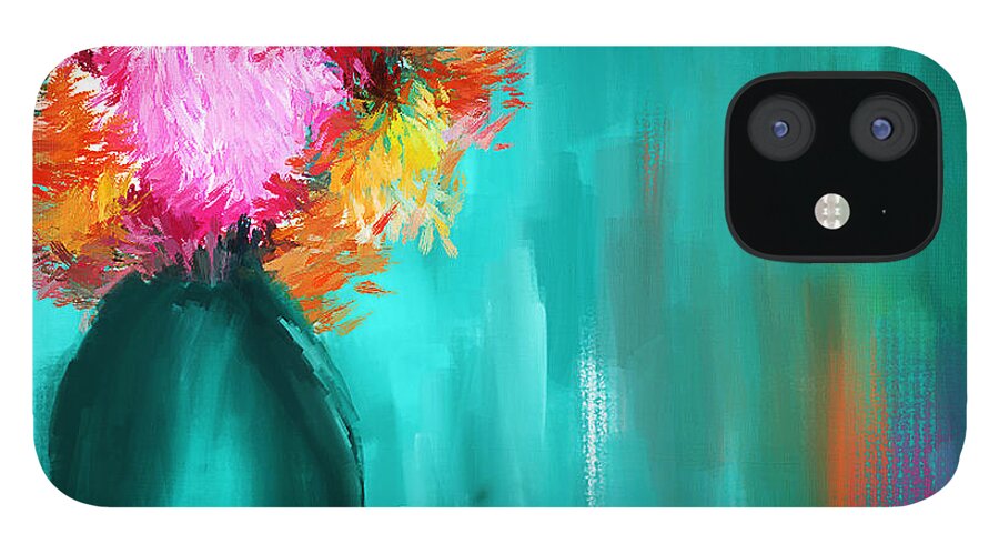 Turquoise Vase iPhone 12 Case featuring the painting Intense Eloquence by Lourry Legarde