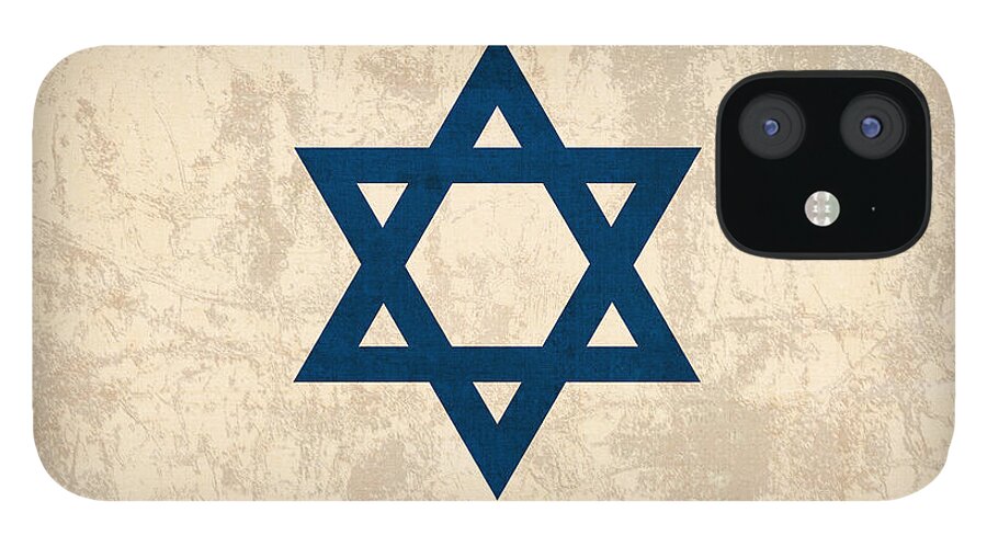 Israel Flag Vintage Distressed Finish iPhone 12 Case featuring the mixed media Israel Flag Vintage Distressed Finish by Design Turnpike