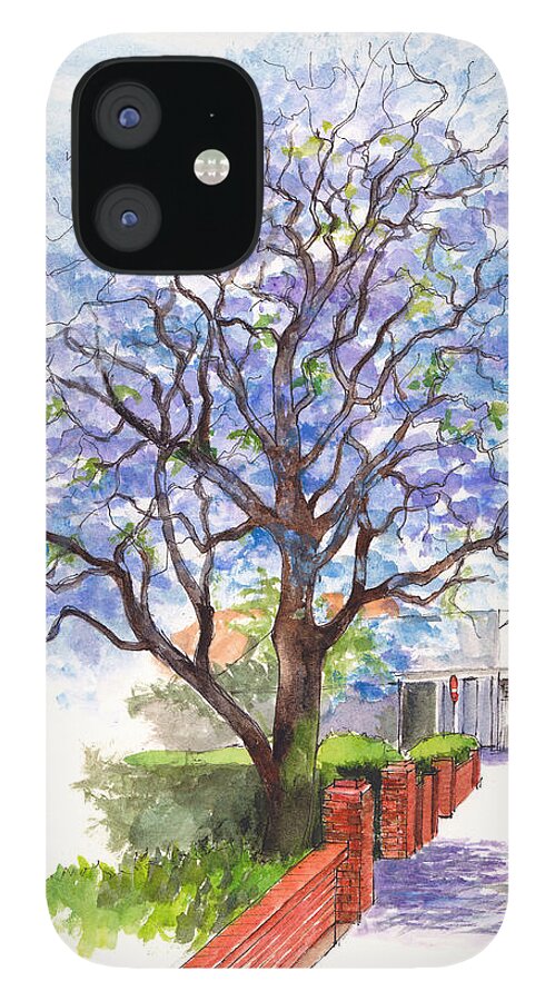 Tree iPhone 12 Case featuring the painting Jacaranda Tree at Christmas Time by Dai Wynn