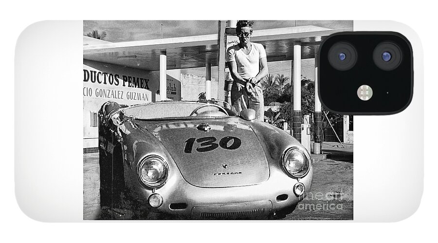 Art Digital Art iPhone 12 Case featuring the photograph James Dean filling his Porsche 550 Spyder, in a Gas Station in Mexico. by Doc Braham