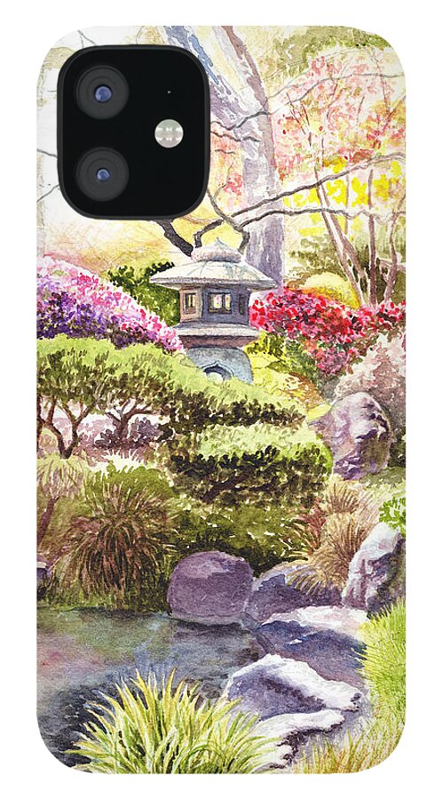 Landscape iPhone 12 Case featuring the painting San Francisco Golden Gate Park Japanese Tea Garden by Irina Sztukowski