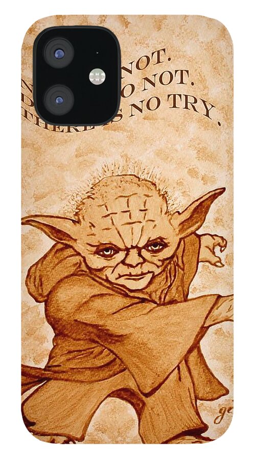 Master Yoda Sayings iPhone 12 Case featuring the painting Jedi Yoda Wisdom by Georgeta Blanaru