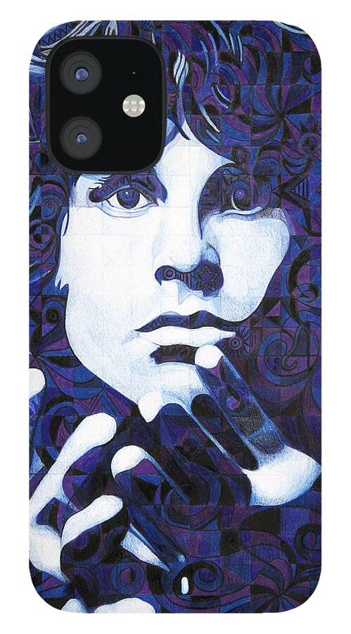 Jim Morrison iPhone 12 Case featuring the drawing Jim Morrison Chuck Close Style by Joshua Morton