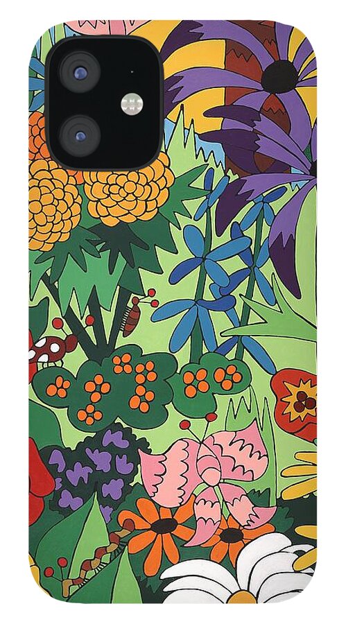 Flowers iPhone 12 Case featuring the painting July Garden by Rojax Art