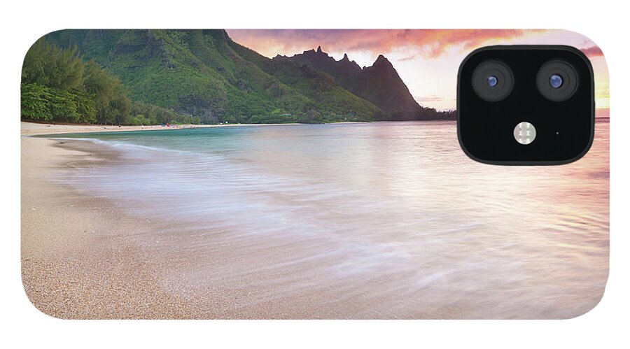 Summer iPhone 12 Case featuring the photograph Kauai-tunnels Beach In Hawaii At Sunset by Wingmar
