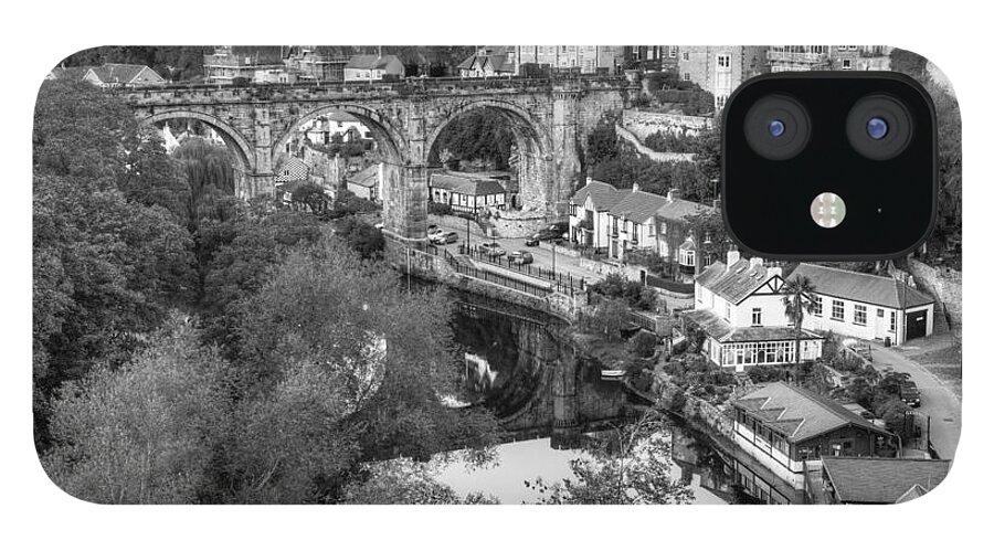 Black & White iPhone 12 Case featuring the photograph Knaresbrough Viaduct Black and White Reflection by Dennis Dame