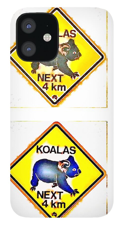 Koala iPhone 12 Case featuring the painting KOALAS Road Sign Pop Art by HELGE Art Gallery