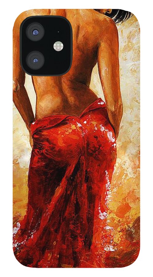 Lady iPhone 12 Case featuring the painting Lady in red 27 by Emerico Imre Toth