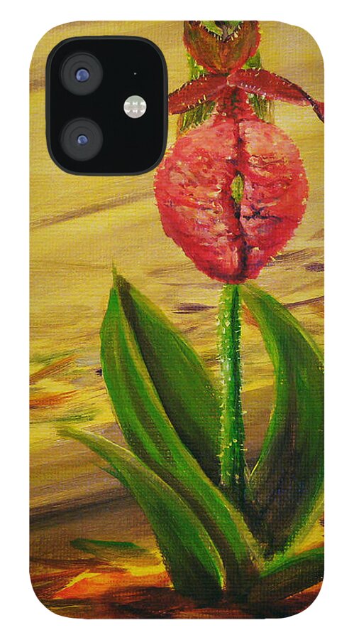 Lady-slipper iPhone 12 Case featuring the painting Lady's Slipper 2 by Wayne Enslow