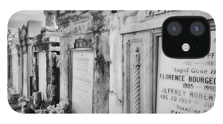 Black & White iPhone 12 Case featuring the photograph Lafayette Cemetery Black And White by Jim Shackett
