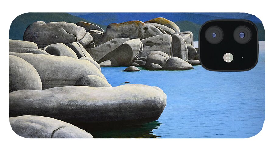 Lake Tahoe Rocky Cove iPhone 12 Case featuring the painting Lake Tahoe Rocky Cove by Frank Wilson