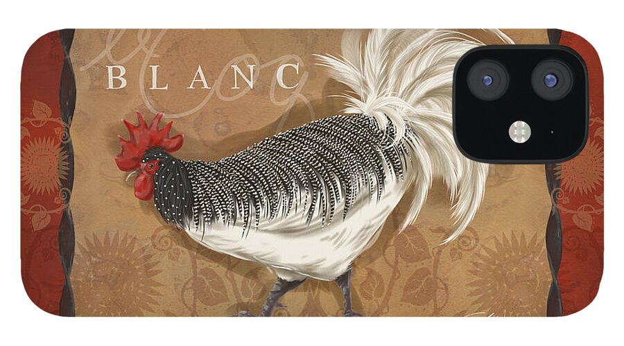 Rooster iPhone 12 Case featuring the mixed media Le Coq Rooster Blanc by Shari Warren